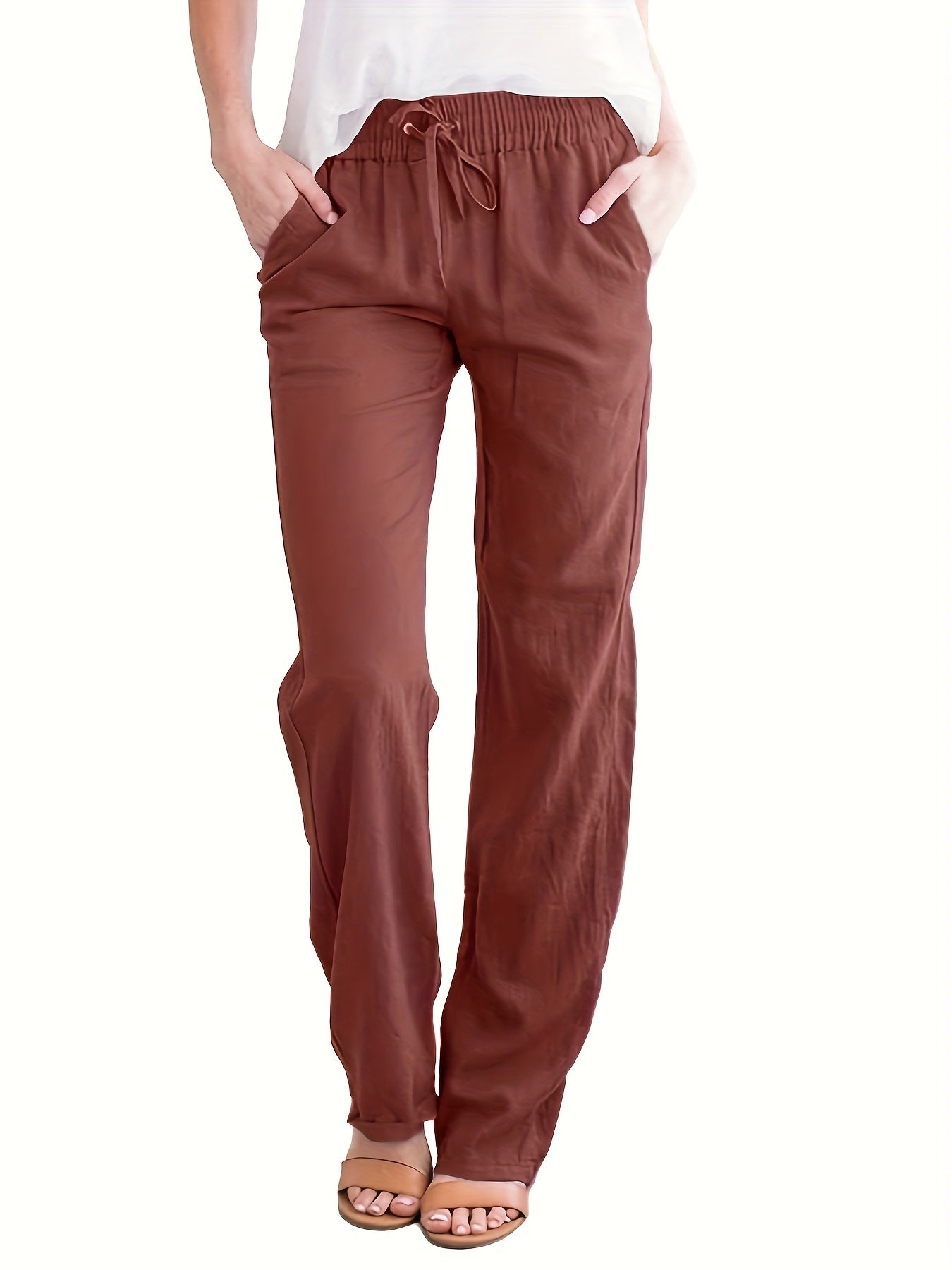 Women's Solid Color Loose Elastic Waist Casual Trousers