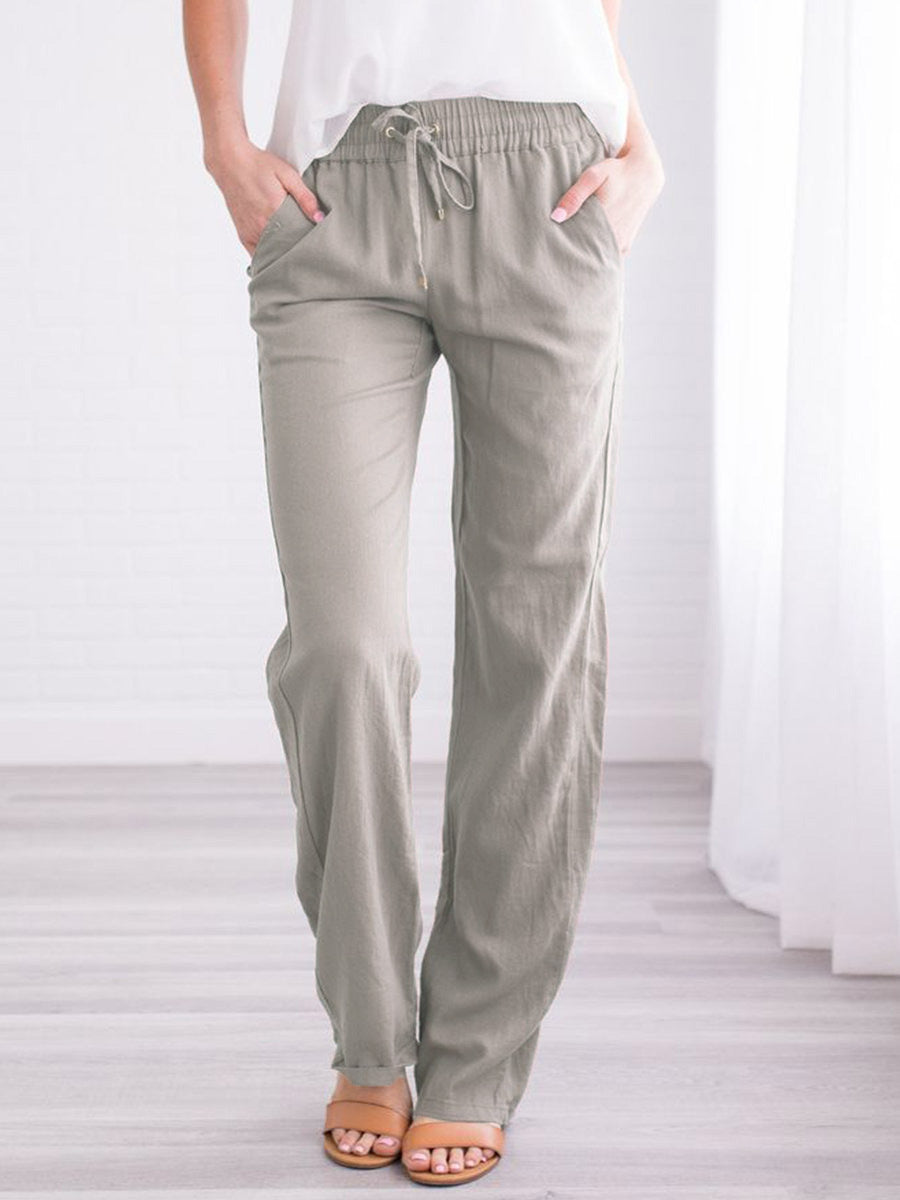 Women's Solid Color Loose Elastic Waist Casual Trousers