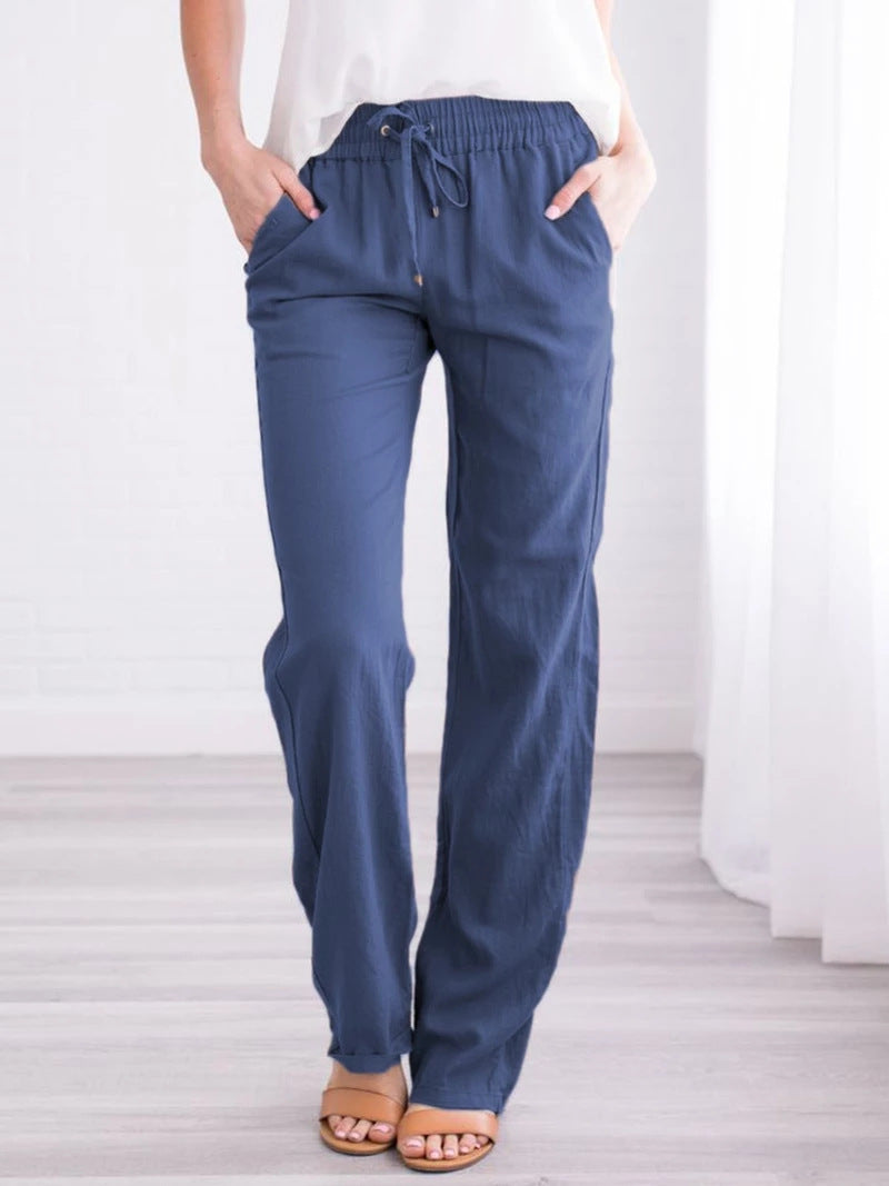 Women's Solid Color Loose Elastic Waist Casual Trousers