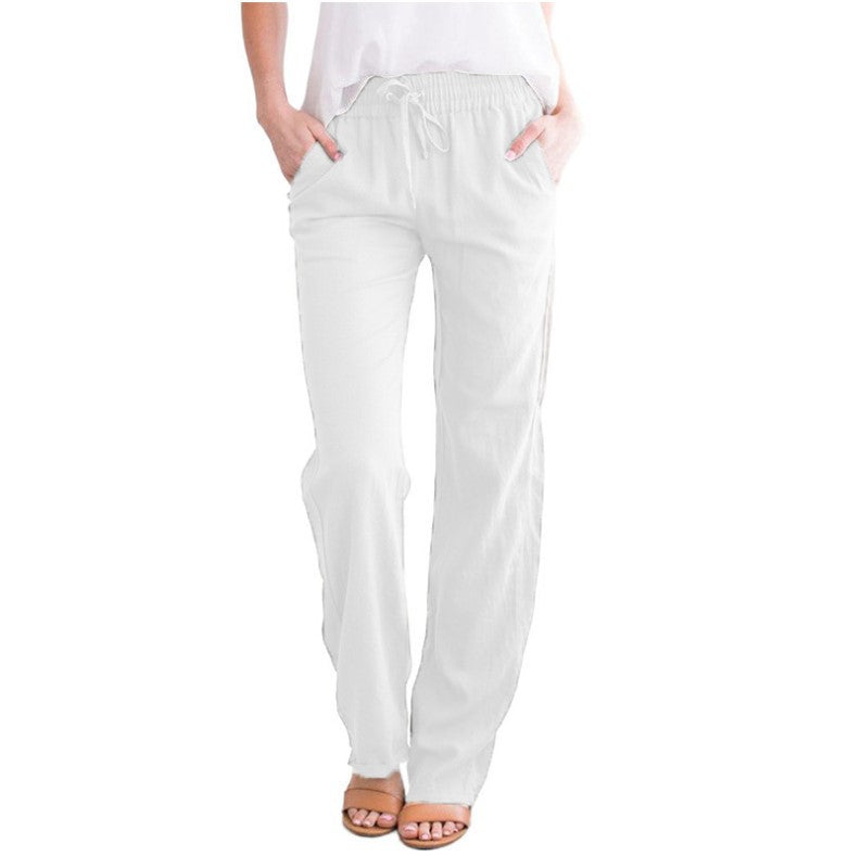 Women's Solid Color Loose Elastic Waist Casual Trousers