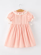 Western Horse Embroidery Girls Dress Lace Petals Collar Puff Sleeve
