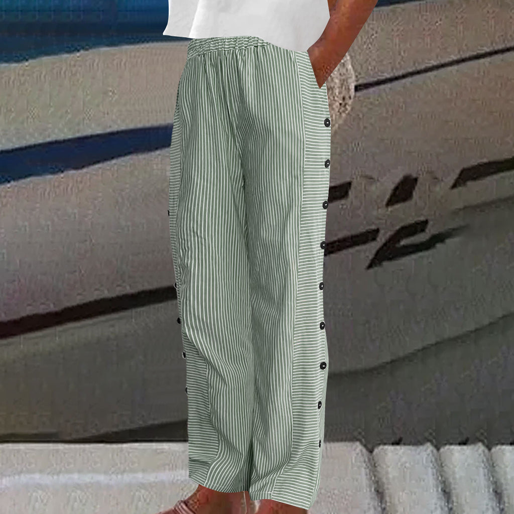 Women's Striped Casual Trousers Lightweight  Blend Stretch Pants