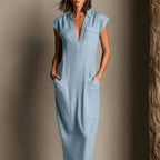 Stand-up Collar Sleeveless Casual Loose-fit Cotton-linen Dress