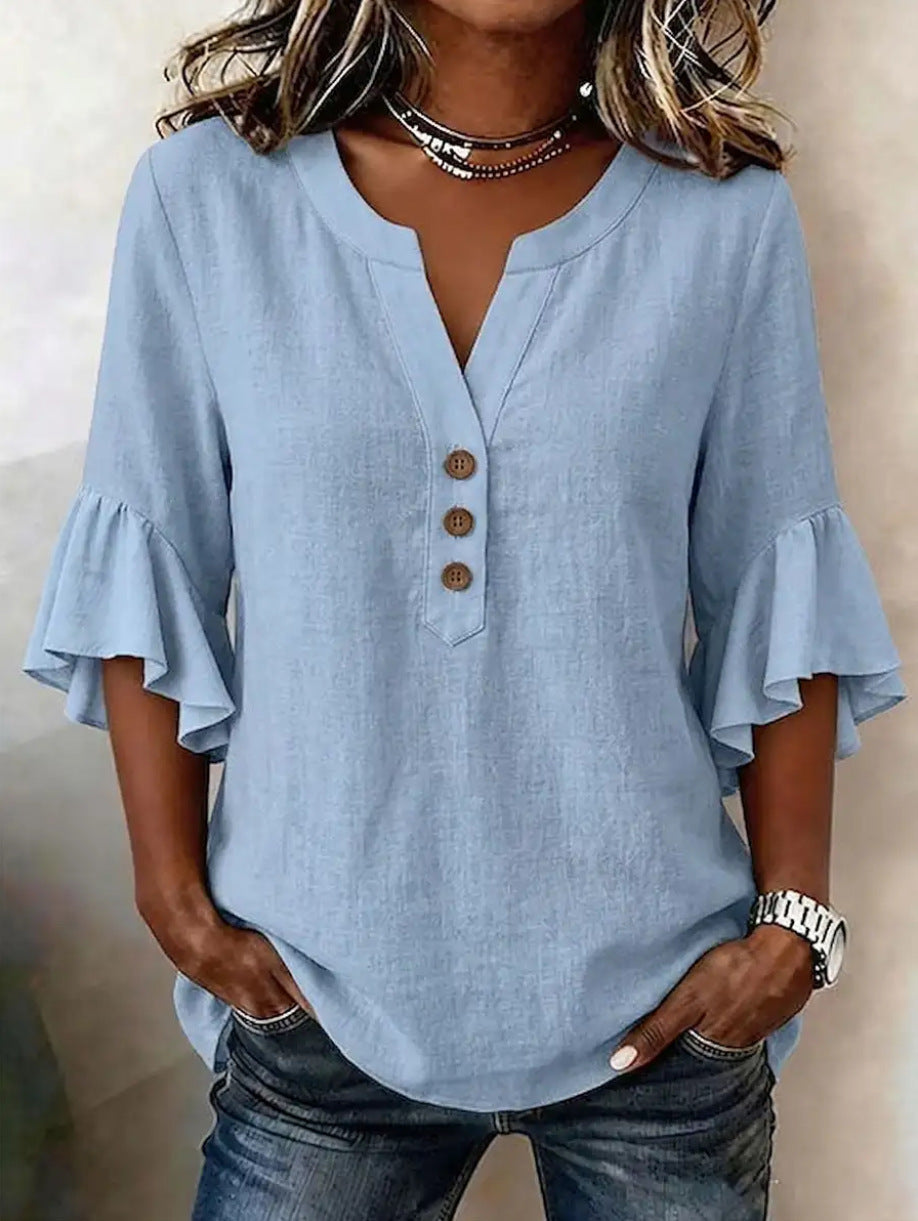 Solid Casual Loose Blouses For Women Fashion Summer Vintage Women's Oversized Shirts And Blouses Elegant Youth Female Tops