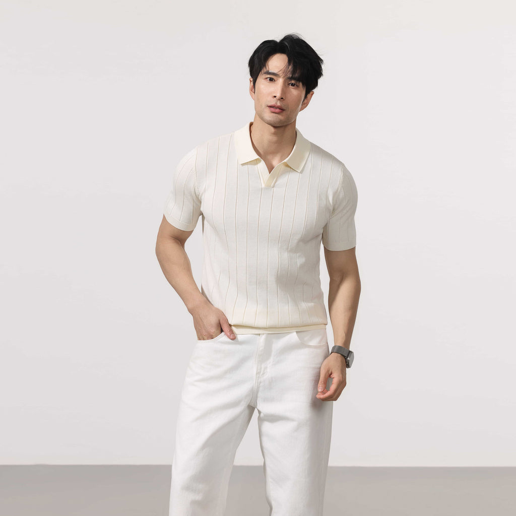 Mens Short-sleeve Striped Knit Sweater