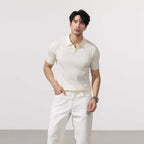 Mens Short-sleeve Striped Knit Sweater