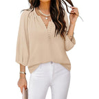 Three-quarter Sleeve Bohemian Chiffon Button-up Shirt Fashionable And Elegant