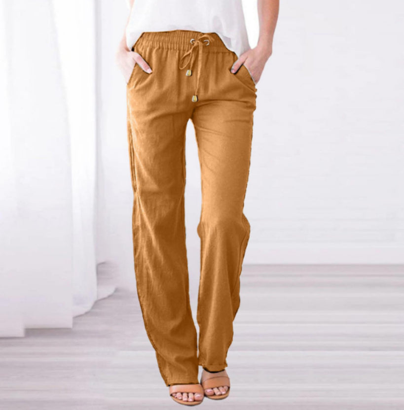 Women's Solid Color Loose Elastic Waist Casual Trousers