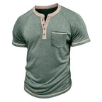 Men's Short-Sleeve Henley Shirt Button-Up Vintage T-Shirt
