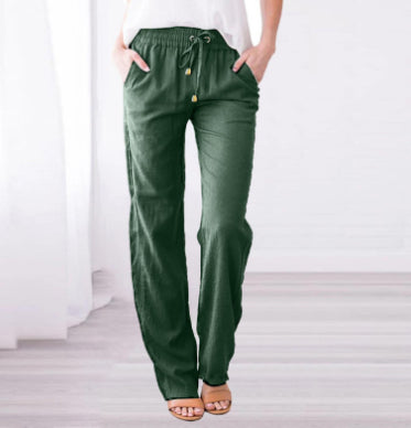 Women's Solid Color Loose Elastic Waist Casual Trousers