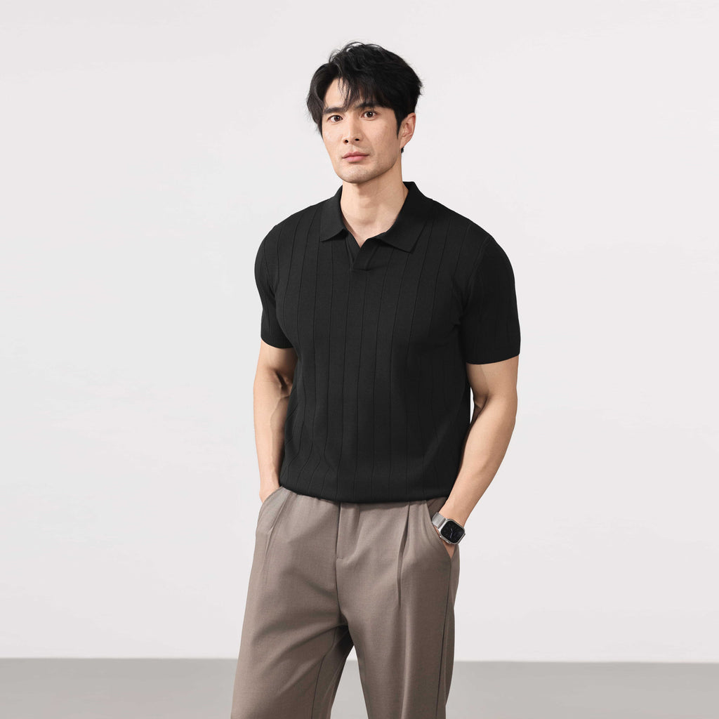 Mens Short-sleeve Striped Knit Sweater
