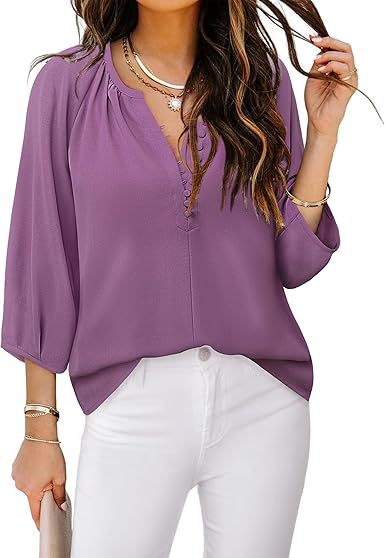 Three-quarter Sleeve Bohemian Chiffon Button-up Shirt Fashionable And Elegant