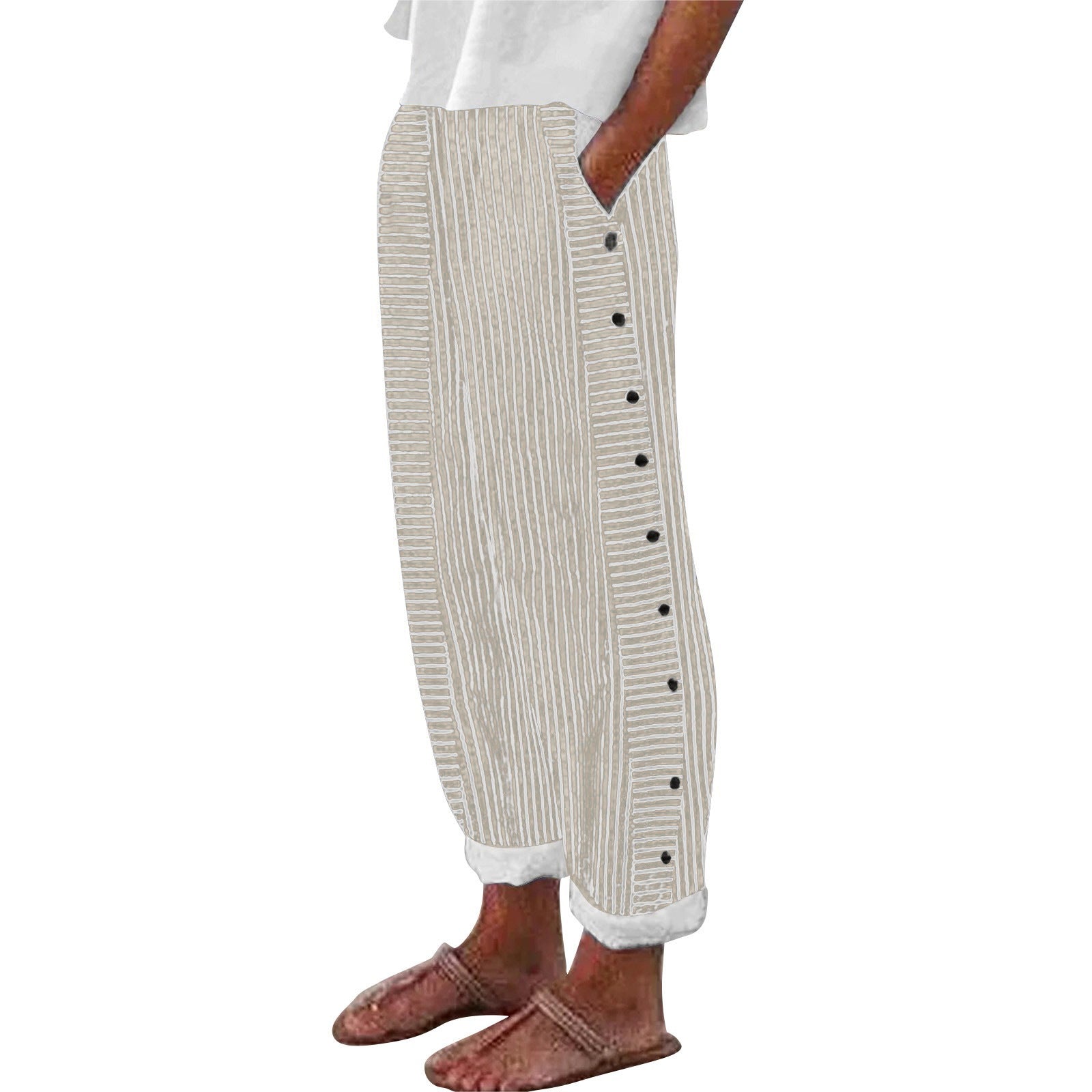 Women's Striped Casual Trousers Lightweight  Blend Stretch Pants