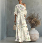 Printed Off-Shoulder Top And Pants Two-Piece Set