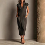 Stand-up Collar Sleeveless Casual Loose-fit Cotton-linen Dress