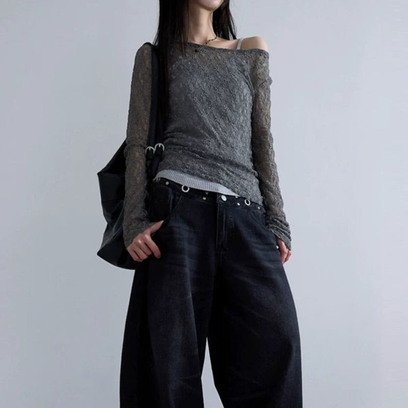 Japanese-style Y2K Bubble-cutout 3D Long-sleeve Top
