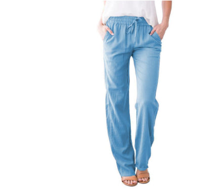 Women's Solid Color Loose Elastic Waist Casual Trousers