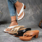 Summer Flip-flops Shoes Fashion Solid Color Square-heeled Sandals Women's Wedges Slides Shoe
