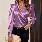 High-grade Satin Artificial Silk Shirt Long Sleeve Top
