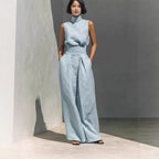 Casual Sleeveless Suit Summer Stand-up Collar Pullover Top And Loose Straight-leg Trousers Women's Clothing