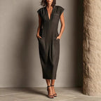 Stand-up Collar Sleeveless Casual Loose-fit Cotton-linen Dress
