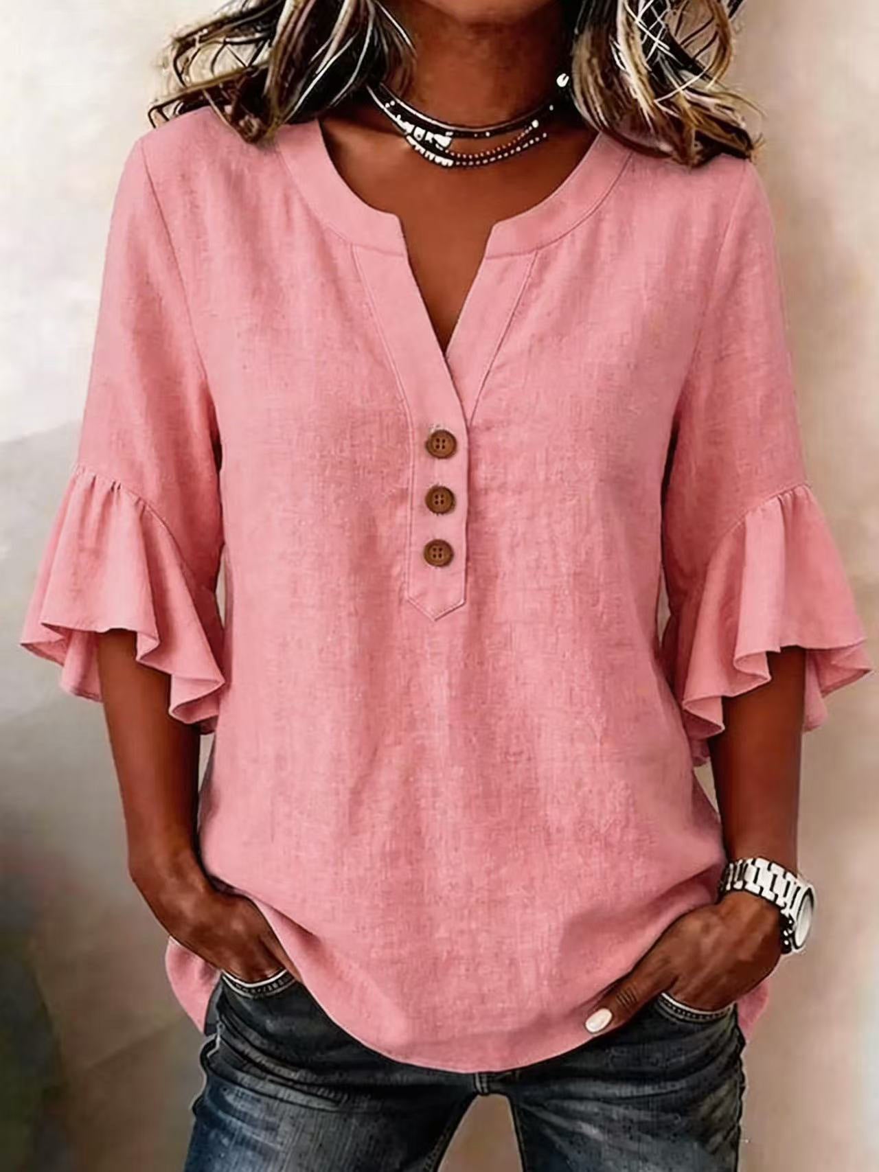 Solid Casual Loose Blouses For Women Fashion Summer Vintage Women's Oversized Shirts And Blouses Elegant Youth Female Tops