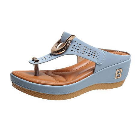 Women's Flower Wedge Heel Platform Flip Flops Plus Size Beach Slippers