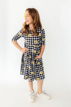 Iowa Plaid Tigerhawk 3/4 Sleeve Pocket Twirl Dress